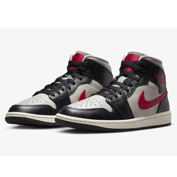 Air Jordan 1 Mid Black / Grey / Red Sneakers - 5.5US, BNIB - Picture 1 of 11